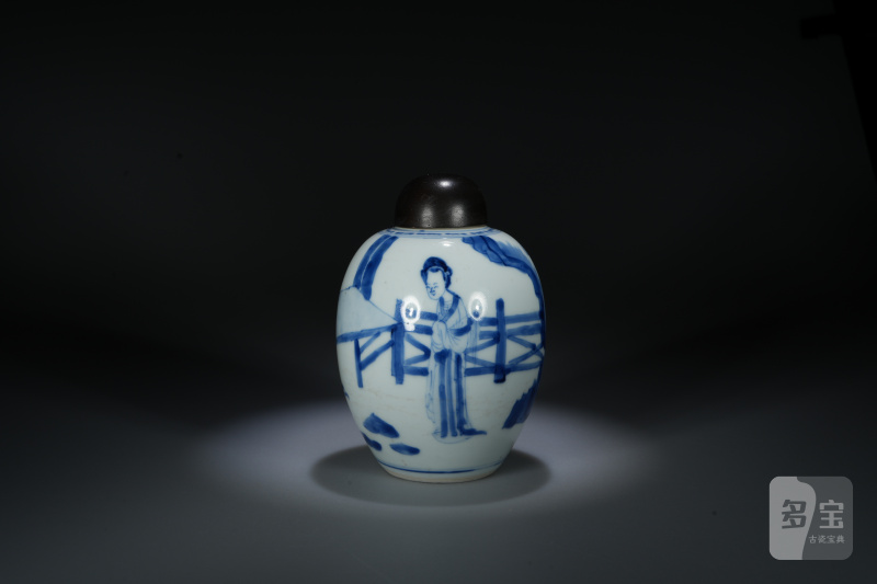 清康熙 青花仕女纹罐 - 图5